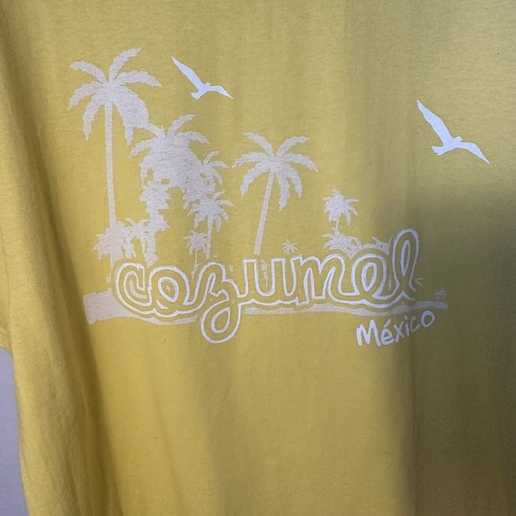 Cozumel Mexico T Shirt Mens Yellow Souvenir Palm Tree Beach Casual Vacation Lg - Picture 4 of 6